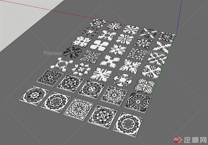 多种不同的方形花纹设计su模型[原创]