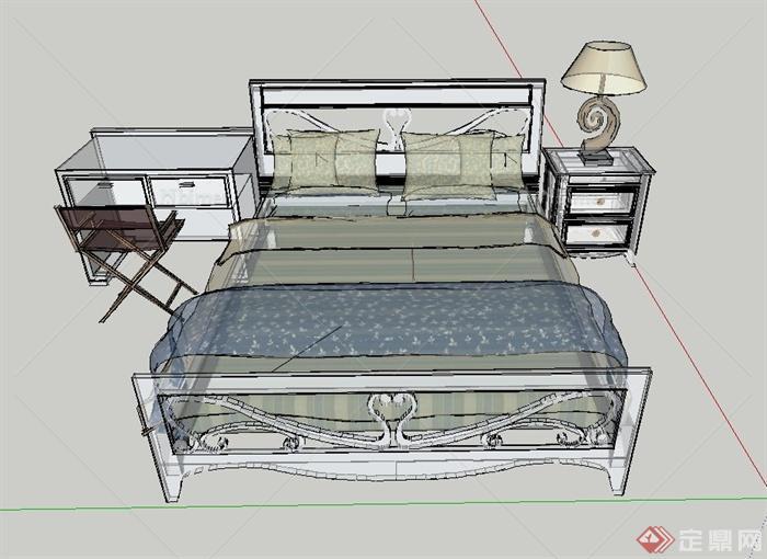 现代室内床、床头柜、桌椅等设计SU模型