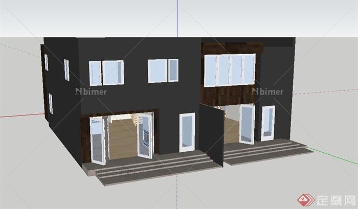 某现代别墅建筑设计SU模型（带部分室内布置）