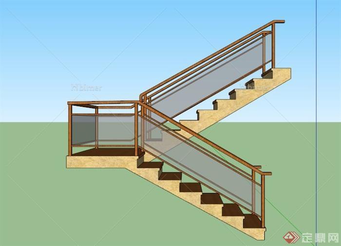 某现代中式玻璃围栏楼梯设计SU模型