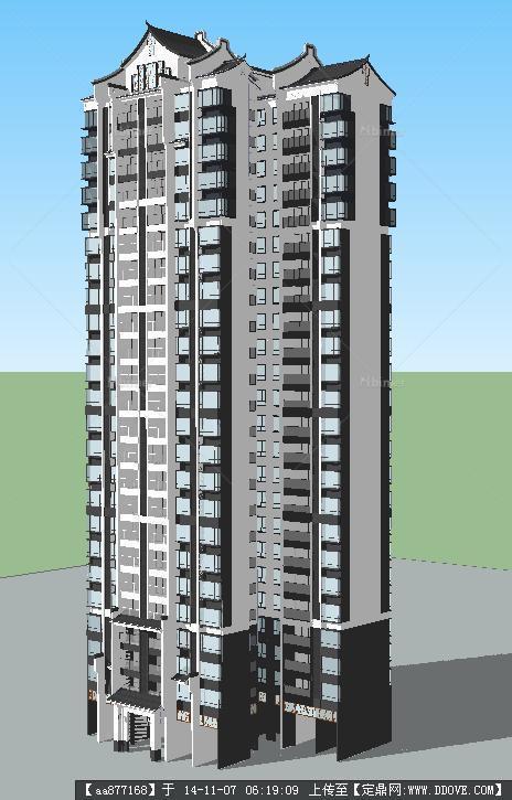 大水山墙高层住宅楼精细SU设计模型