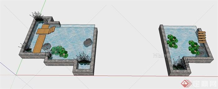 园林景观节点两块水池设计SU模型