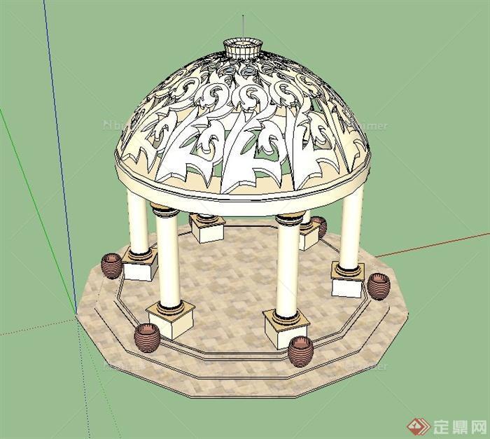 园林景观欧式风格圆形亭子设计SU模型