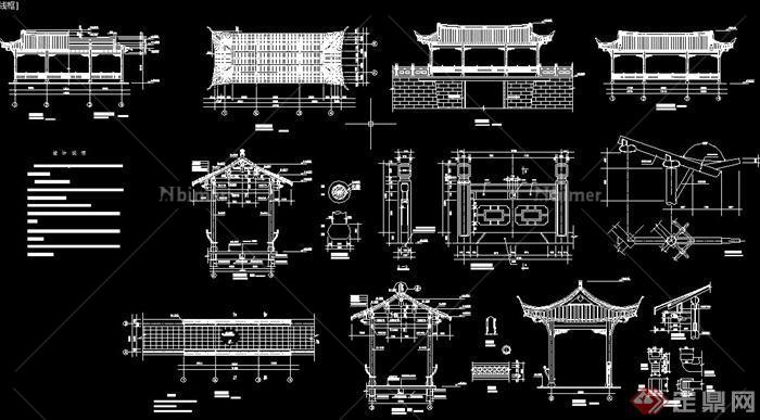 古典中式园林长廊亭设计cad施工图