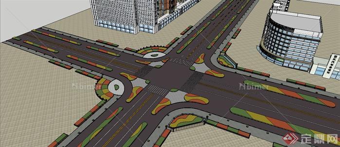 十字交通路口景观改造方案SU精致设计模型[原创]