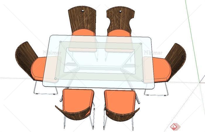 现代某六人方形玻璃餐桌椅设计SU模型