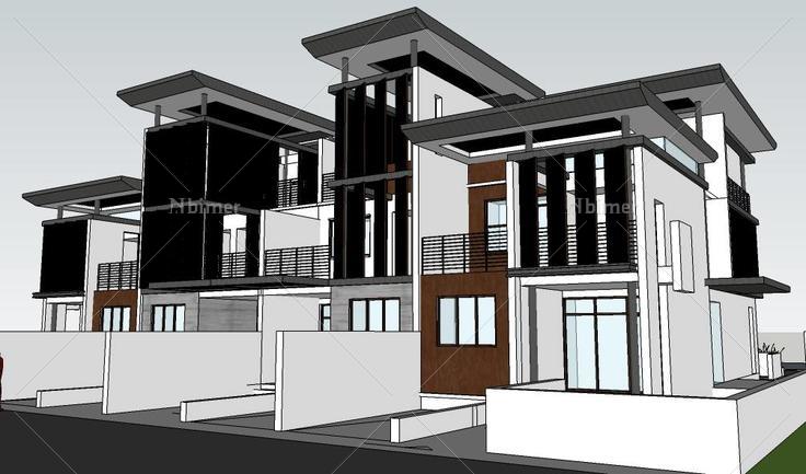 大联排别墅东南亚风格建筑模型(107825)su模型下