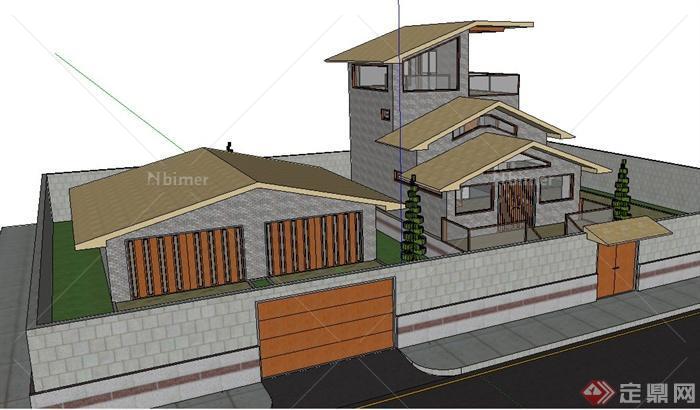 某地一现代风格居住住宅建筑设计su模型