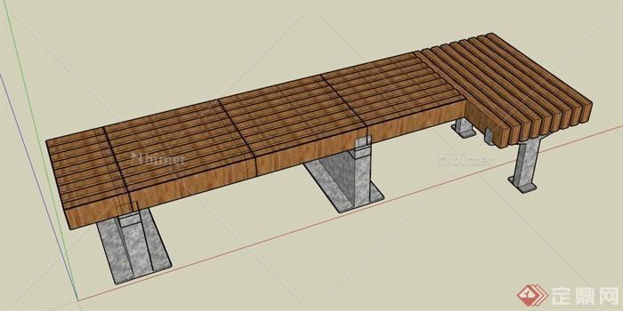 L形木坐凳设计SU模型