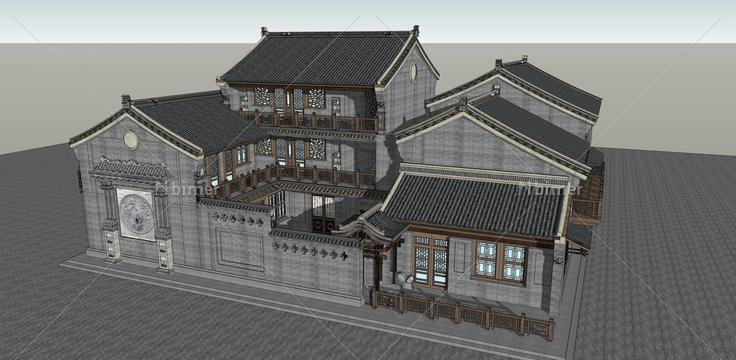 古镇建筑古镇四合院(140981)su模型下载