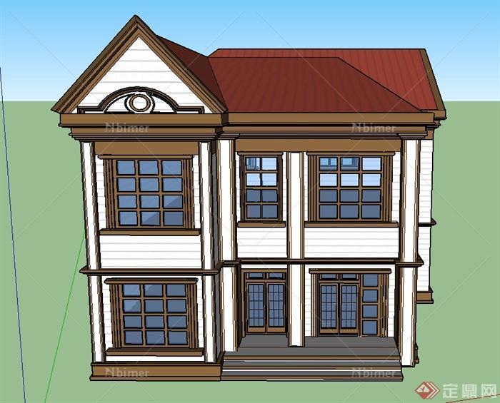 某欧式风格两层方形住宅建筑设计SU模型