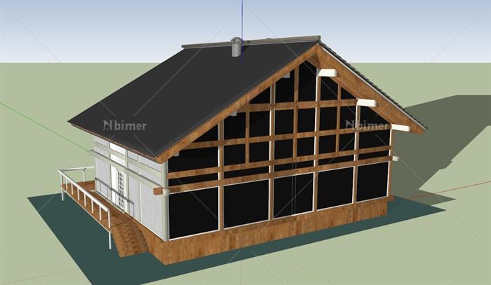 坡屋顶木质别墅建筑SketchUp模型[原创]