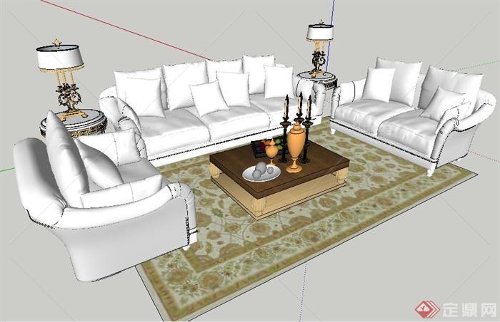 欧式风格白色沙发茶几组合su模型