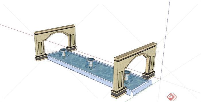 欧式水池景墙组合景观设计SU模型