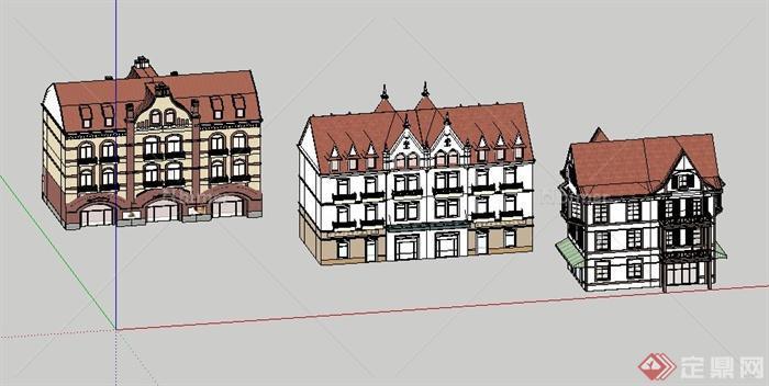三栋欧式住宅建筑设计SU模型