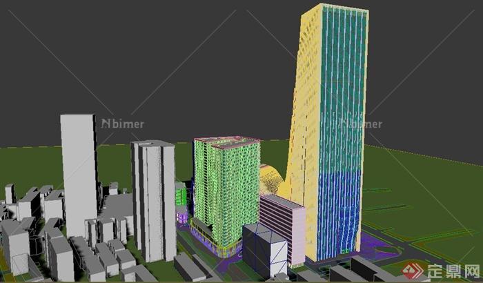 现代某L形高层办公区建筑设计3DMAX模型