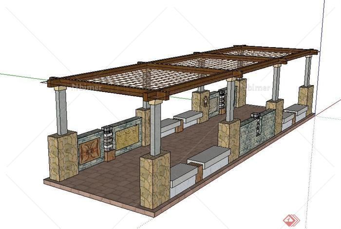 东南亚风格景观廊架su模型