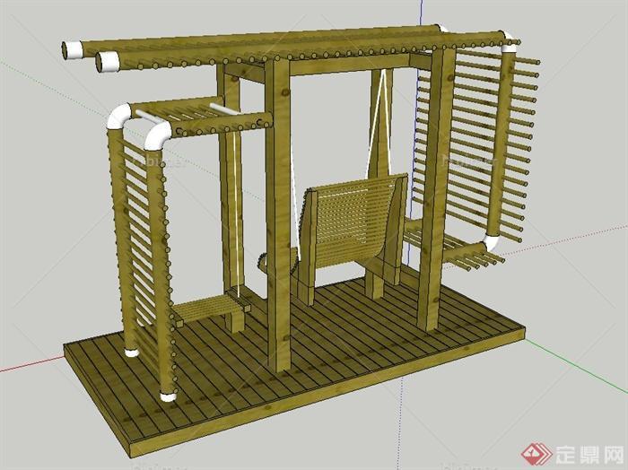 青黄木多功能吊椅廊架设计SU模型