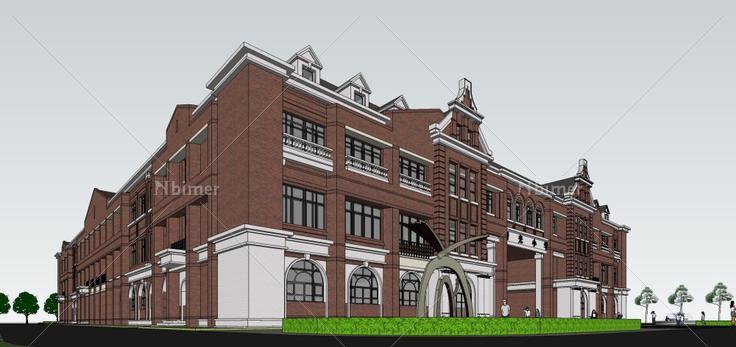 小学校园，现代主义风格，3层