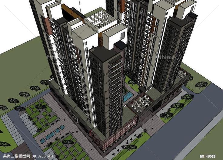 现代高层住宅商业高层住宅 su模型 3d