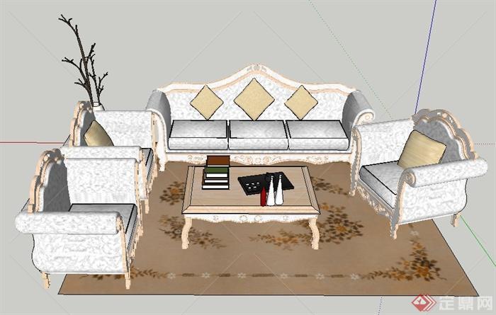 室内装饰欧式沙发茶几家具su模型