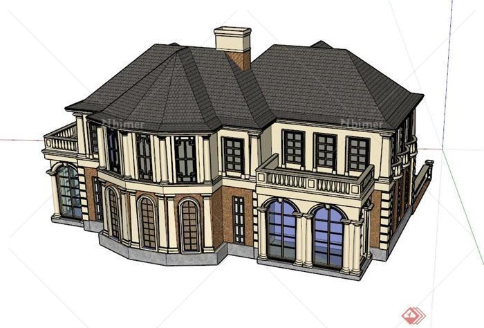 两层欧式别墅建筑设计SU模型