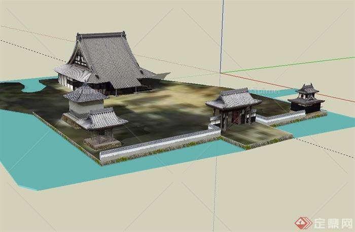 中国古典中式风格文化会馆建筑su模型[原创]