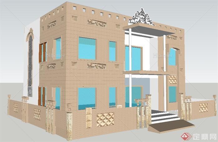 某现代二层花园洋房建筑设计SU模型