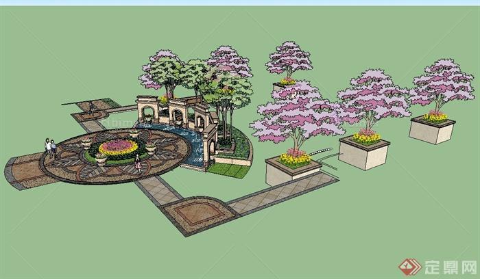 某欧式风格详细精致住宅小区中庭景观设计su模型