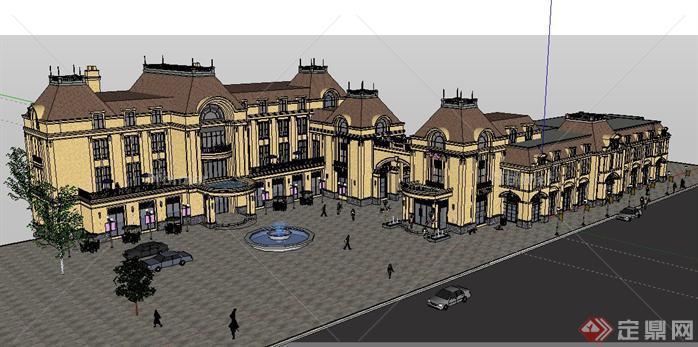 欧洲商业街建筑设计模型sketchup