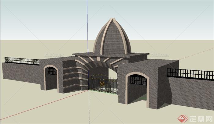 欧式风格城堡入口大门设计SU模型[原创]