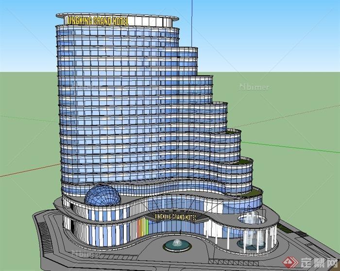 现代某高层梯形商业建筑设计SU模型