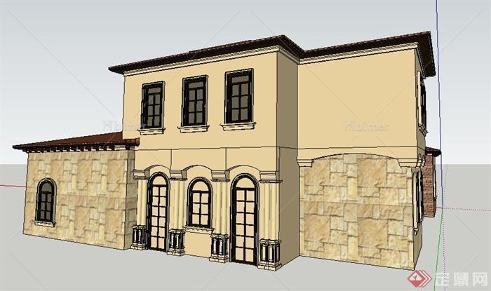某地西班牙风格别墅建筑设计su模型