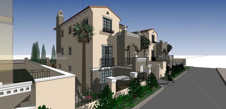 地中海风格别墅建筑设计方案提供SketchUp模型下
