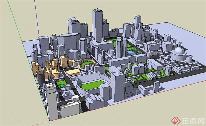 某现代城市规划塑模设计SU模型素材
