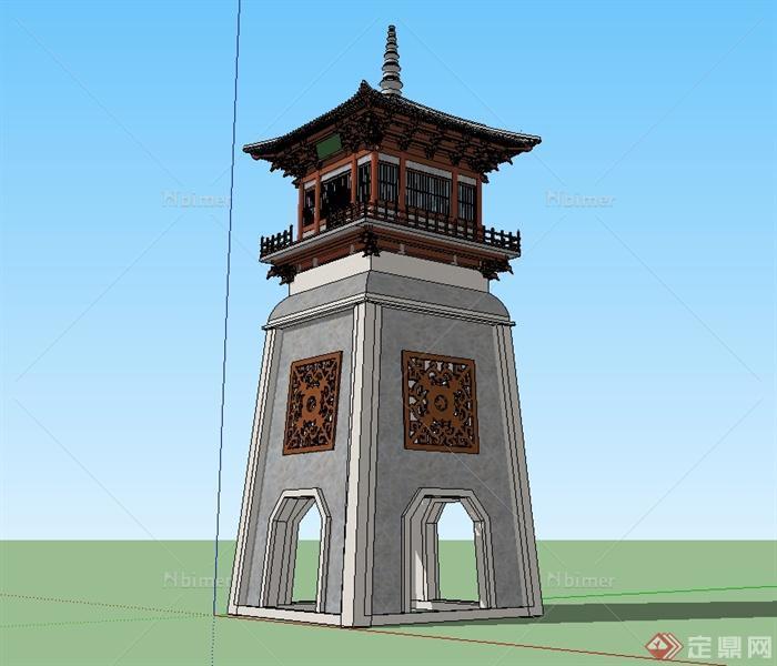 某古典中式塔楼设计su模型[原创]