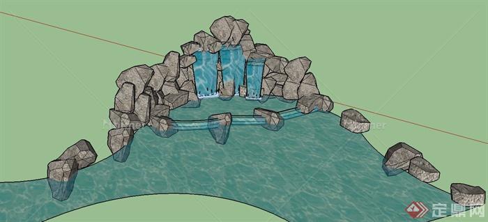 园林景观置石水景设计SU模型