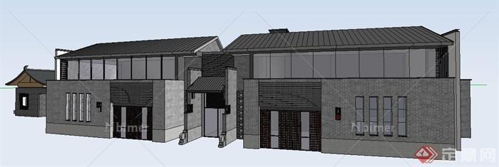 现代中式风格文化馆建筑设计su模型