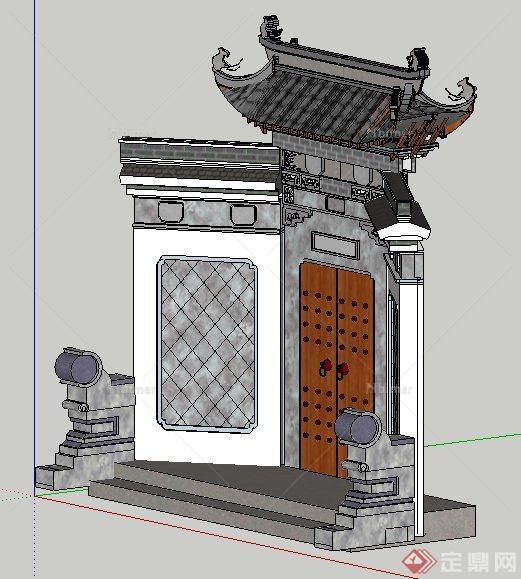 中式风格民宅大门设计su模型
