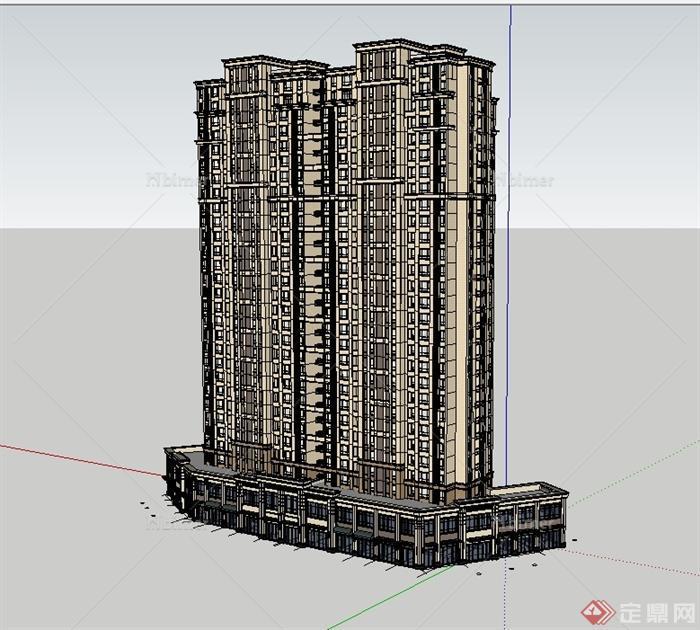 新古典风格高层完整的商住建筑设计su模型[原创]