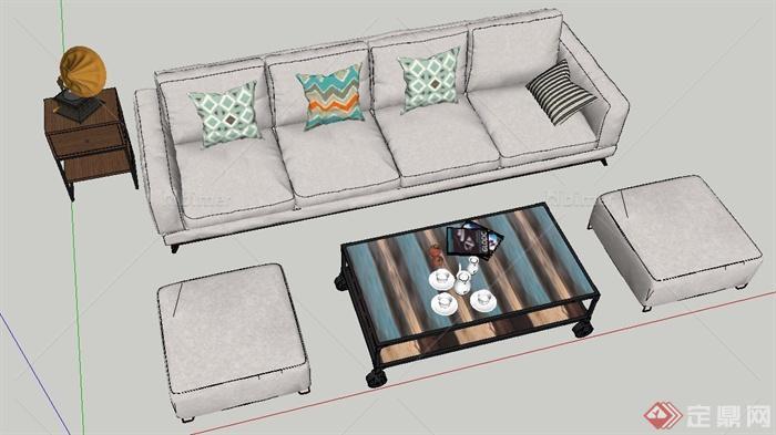 现代室内沙发茶几地柜组合设计SU模型