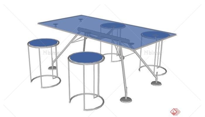现代四人玻璃桌凳组合设计SU模型