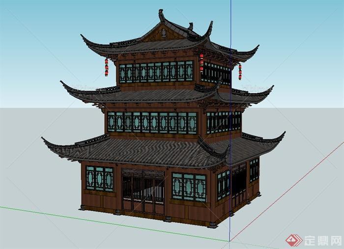 古典中式塔阁楼设计su模型