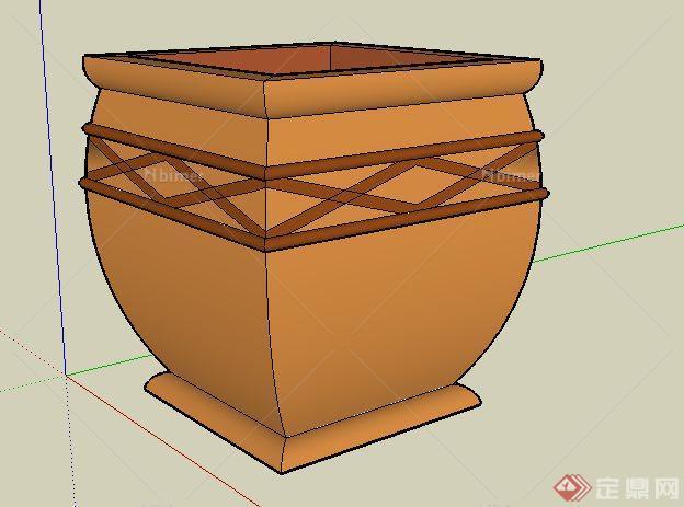 某小区方形陶罐花钵设计SketchUp(SU)3D模型