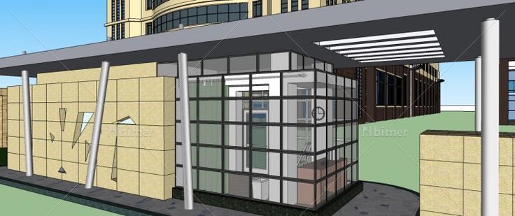 办公厂房门卫室建筑带SketchUp模型下载分享