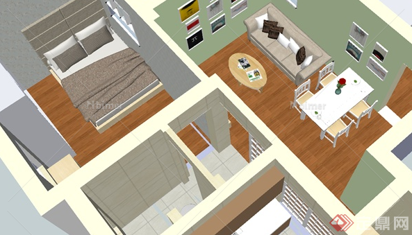 某现代住宅空间室内设计SU模型素材