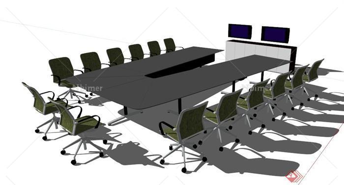 现代简约多人会议桌椅su模型