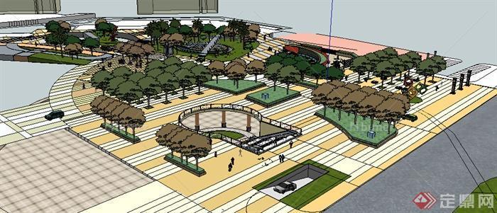 园林景观之现代小广场景观设计方案SU模型
