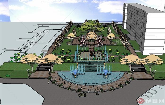 某现代风格详细精致校园中心广场景观设计su模型