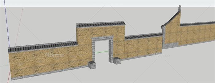 某石材围墙与原生态栅栏墙SU精细设计模型[原创]